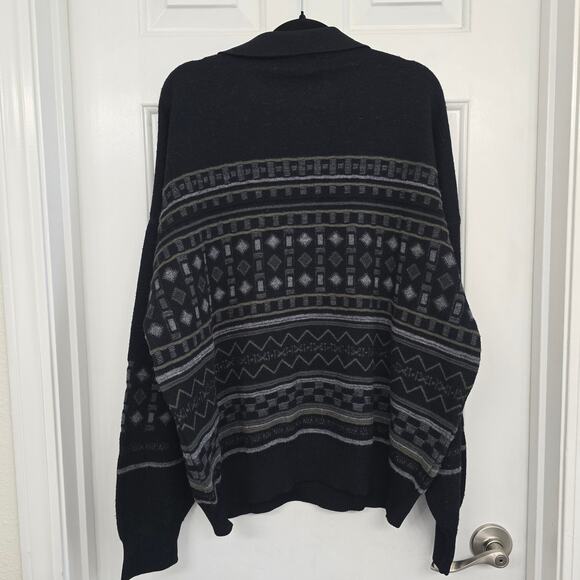 Vtg St. Croix  Men's Wool Sweater Sz L Black Geometric Minimalist Old Money - Picture 3 of 10